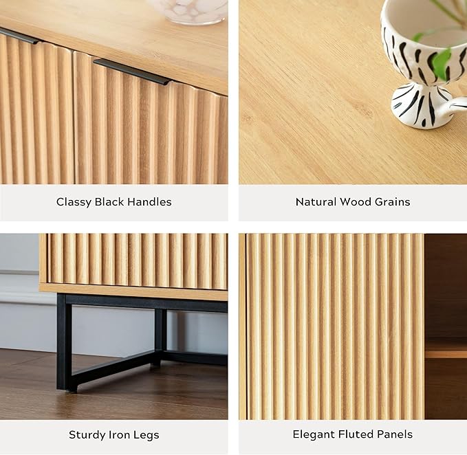 EYYTHUNG Fluted Storage Cabinets Set of 3, Sideboard Buffet Cabinets