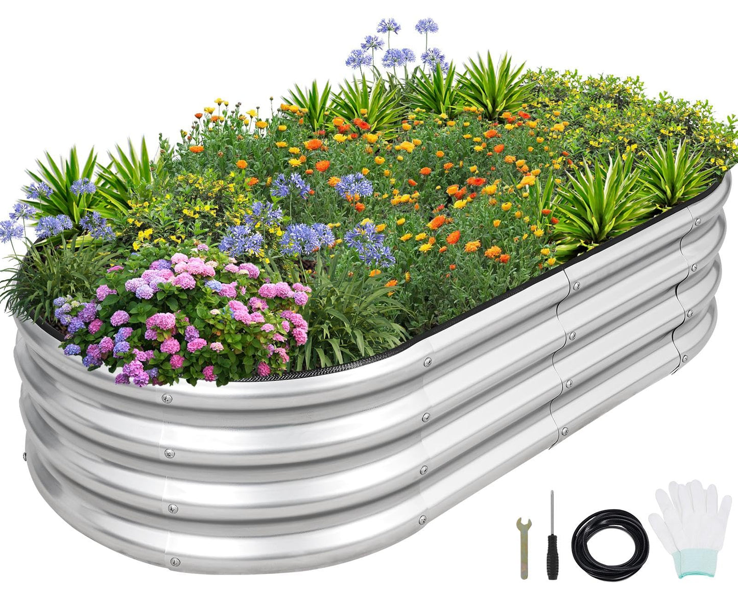 1MORE Galvanized Raised Garden Bed- Planter Garden Boxes Outdoor, Raised Beds for Gardening, 4x2x1ft Metal Garden Bed Kit for Vegetables Flower, Planter Raised Bed with Protective Tape & Tools.Silver