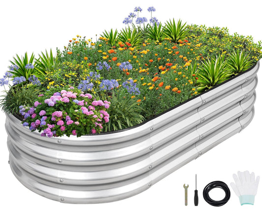 1MORE Galvanized Raised Garden Bed- Planter Garden Boxes Outdoor, Raised Beds for Gardening, 4x2x1ft Metal Garden Bed Kit for Vegetables Flower, Planter Raised Bed with Protective Tape & Tools.Silver