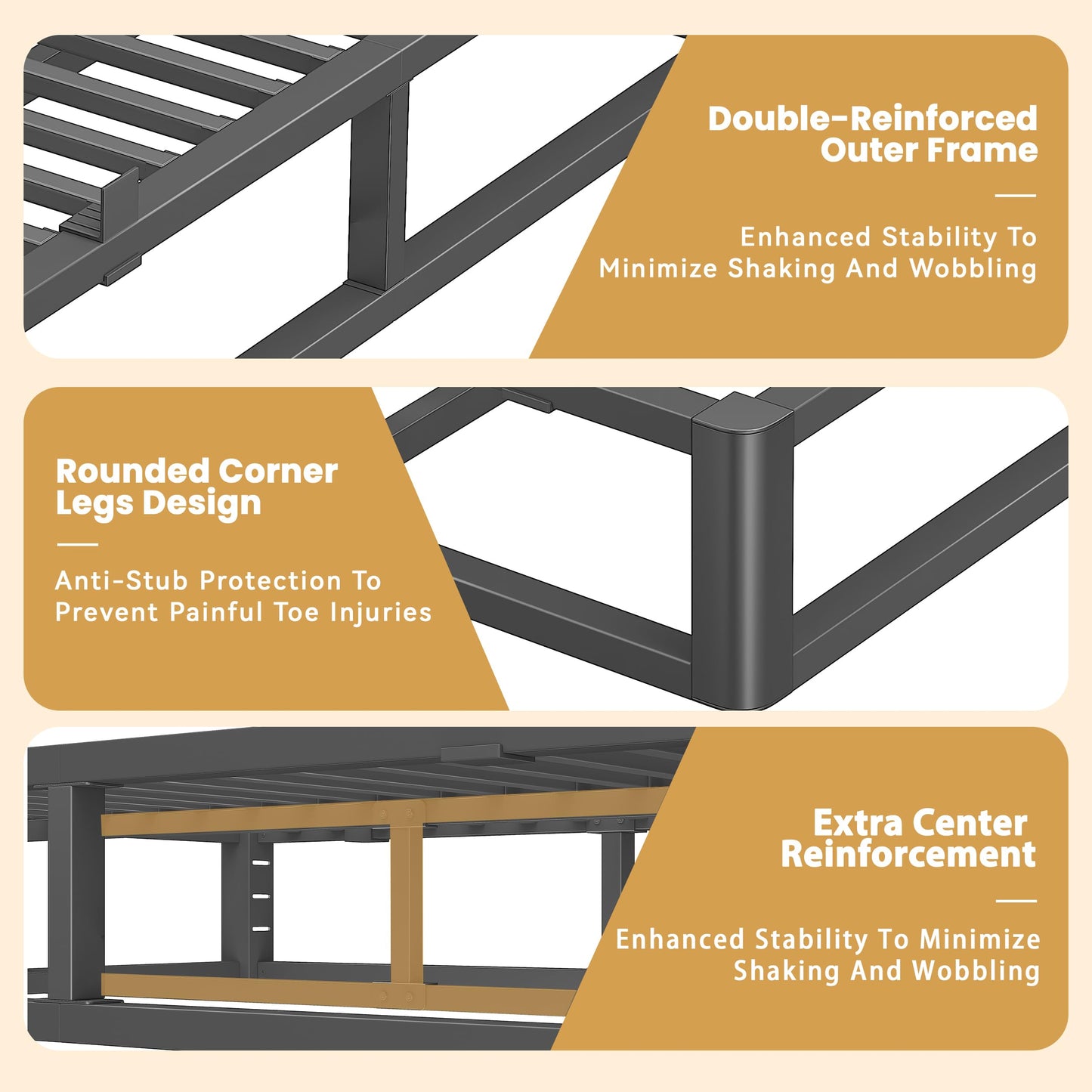 Cresyfu 6 Inch Twin Bed Frames with Rounded Corner and Squeak Free U-Slot Design, Metal Platform Bed Frames 6 Non-Slip Guards, 3500lbs Heavy Duty Steel Slat Support, No Box Spring Needed, Black