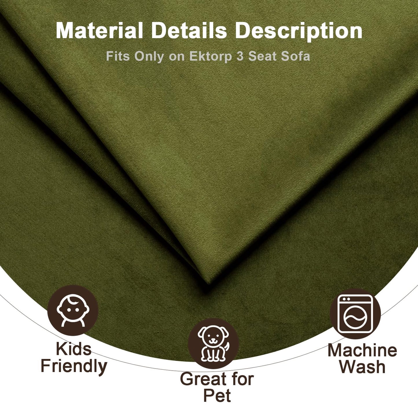 Velvet Pet-Friendly Replacement Sofa Cover Compatible for IKEA Ektorp 3 Seat Sofa Slipcovers, Couch Cover Only, 7-Piece Slipcover, Green, Couch Cover Not Include The Sofa Body