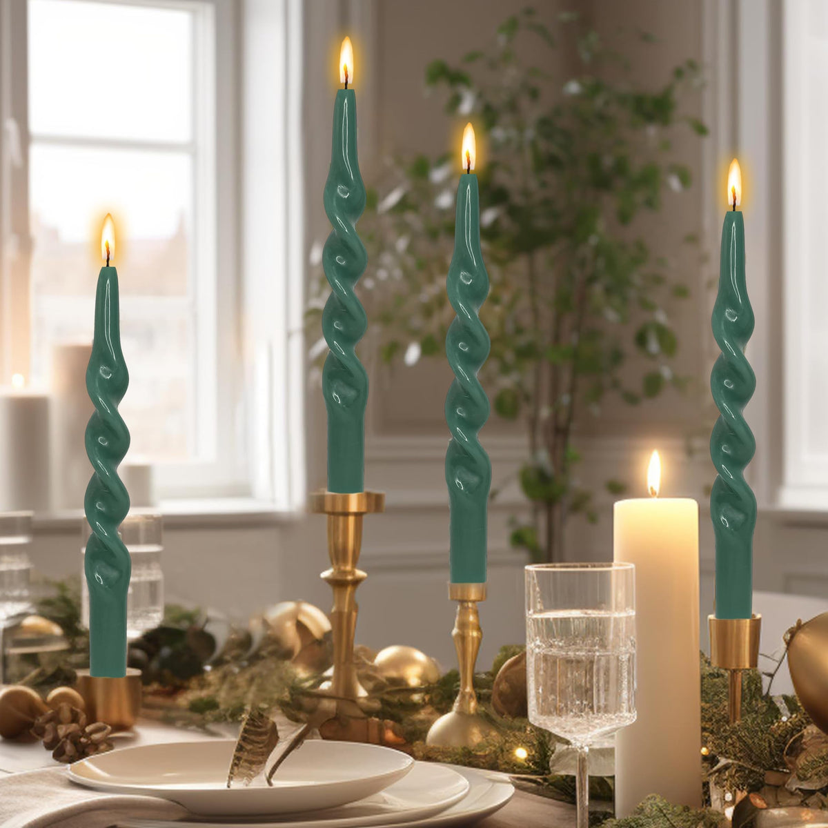 Spiral Taper Candles Green Taper Candles Smokeless Dinner Twisted Green Candlesticks Unscented Handmade Long Candle Sticks for Christmas Wedding Home Decor Special Occasions & Celebrations