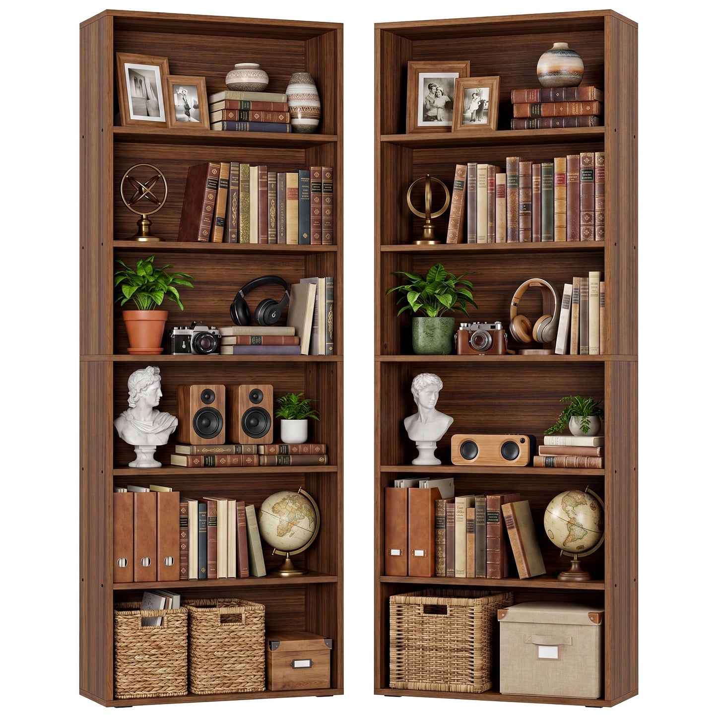 IRONCK Bookshelves and Bookcases Set of 2 Floor Standing 6 Tiers Display Storage Shelves 70 in Tall Bookcase Home Decor Furniture for Home Office, Living Room, Bed Room