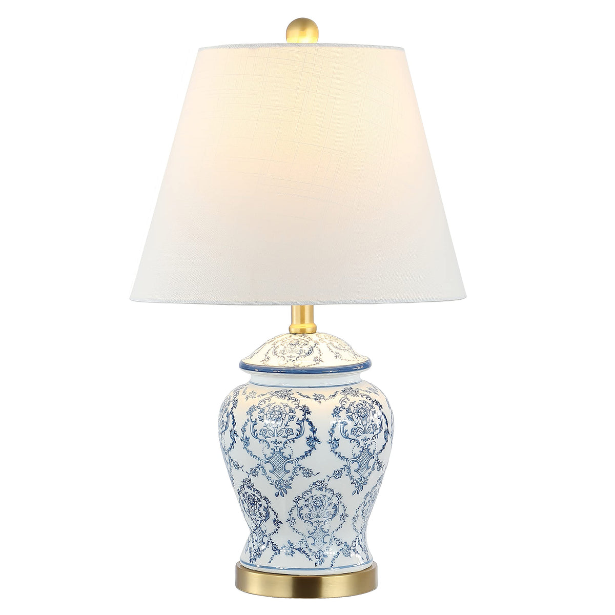 JONATHAN Y 22.25" Blue/White Chinoiserie Ceramic Urn Table Lamp, Traditional Classic Nightstand Lamp for Living Room Bedroom, White Linen Shade, LED Bulb Included JYL3085A