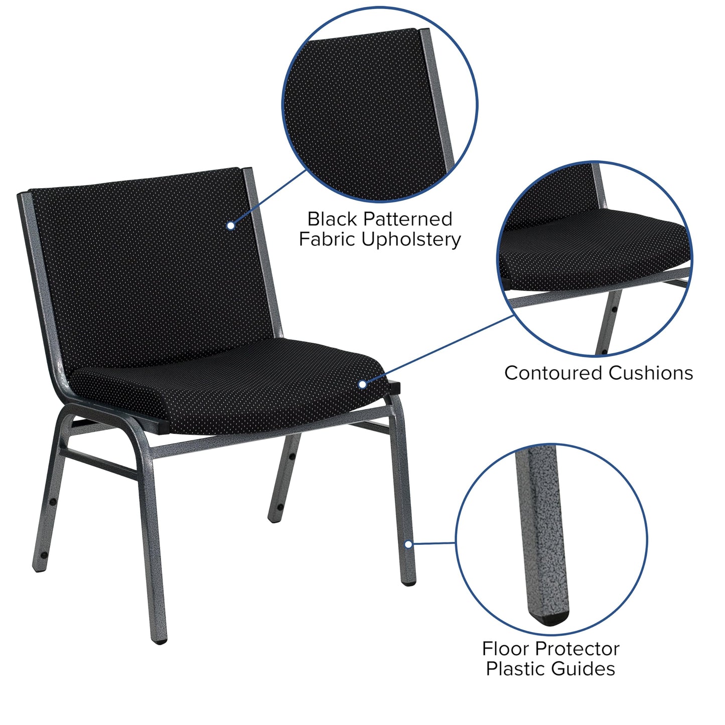 Rated Black Fabric Stack Chair with Ganging Bracket