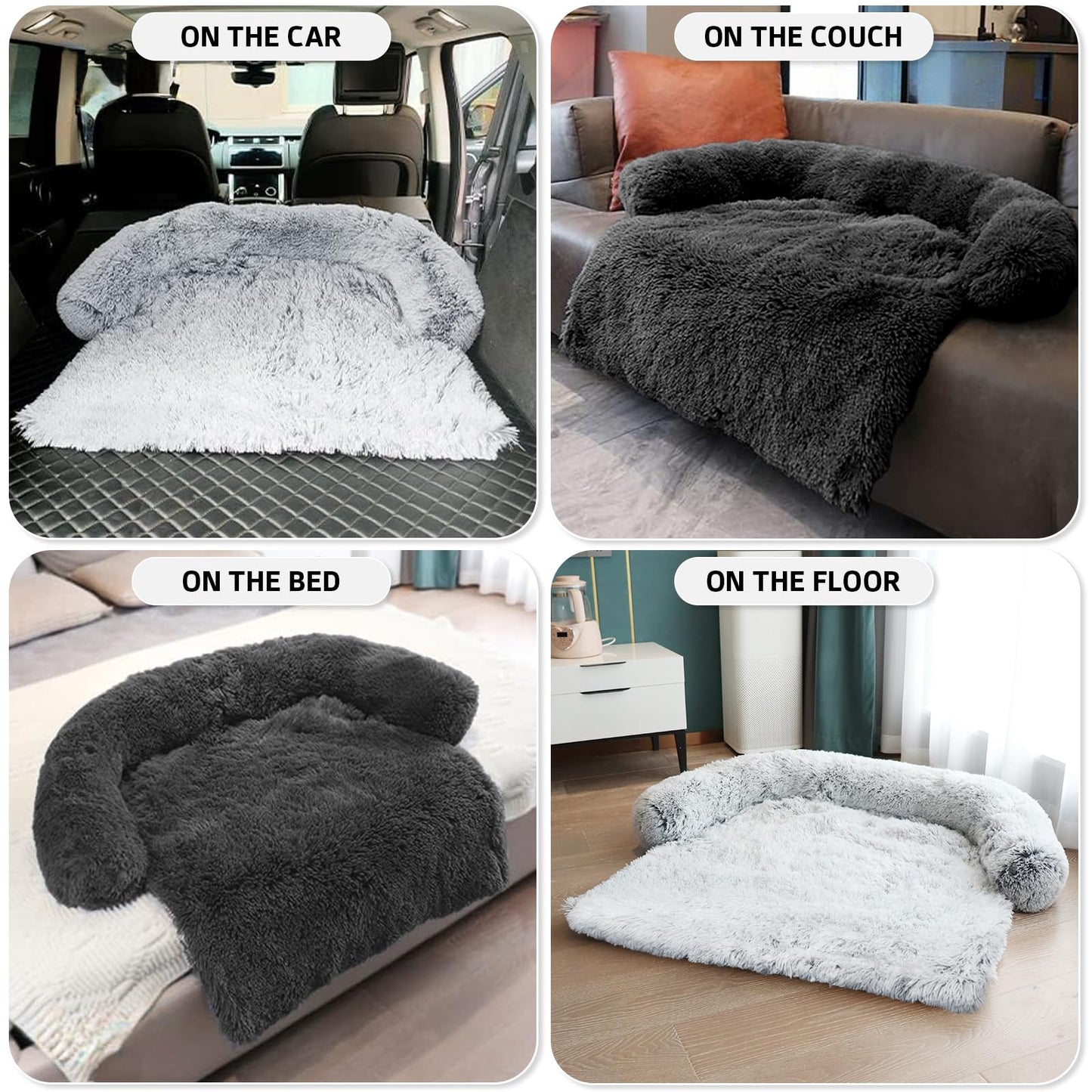 Calming Dog Bed Fluffy Plush Dog Mat for Furniture Protector with Removable Washable Cover for Large Medium Small Dogs and Cats (Large(45x37x6), Dark Grey)