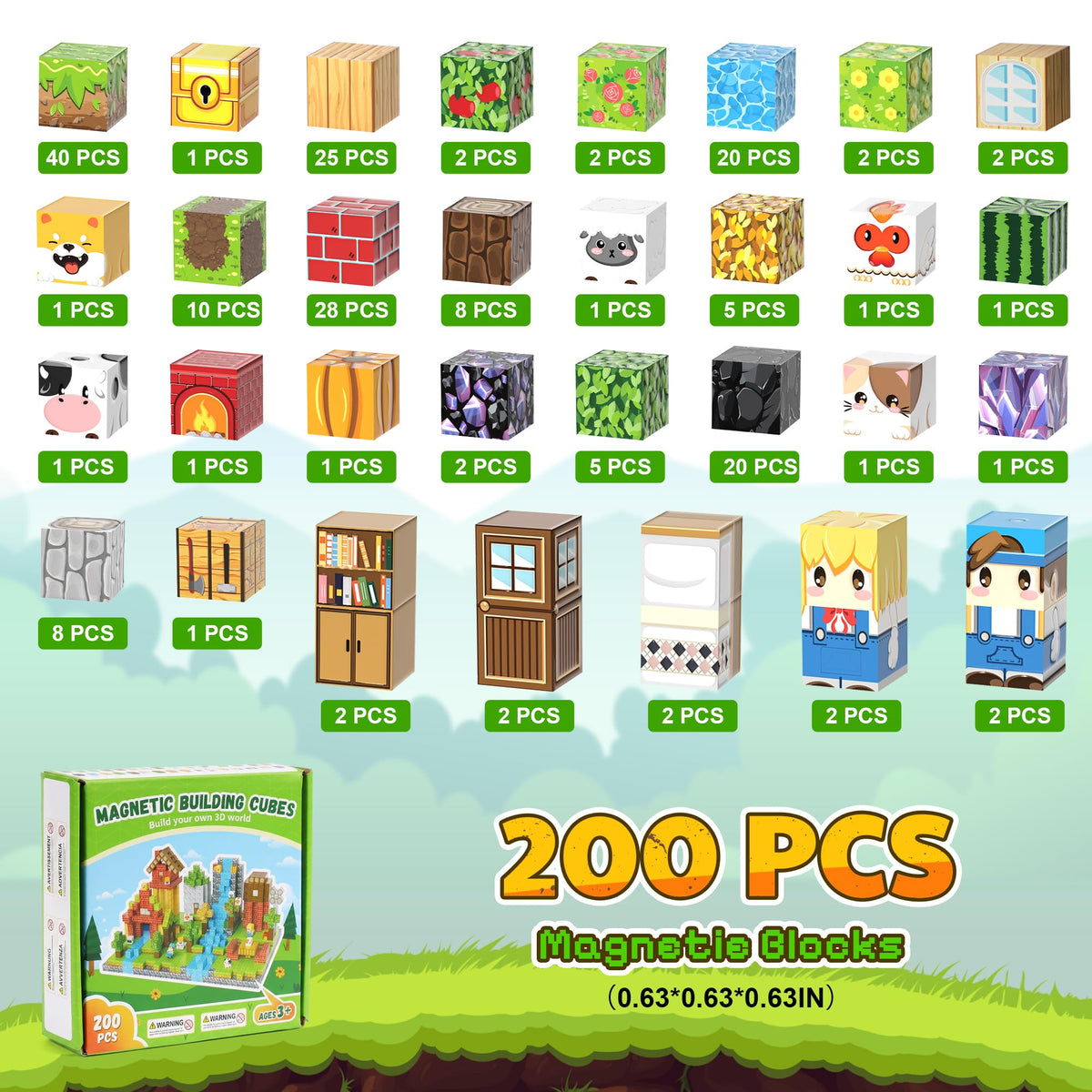 Fitrobust 100PCS Magnetic Blocks, Magnetic Building Blocks, 0.78in Magnetic Building, STEM Game Stacking Toys for Kids, Birthday Gifts for Boys and Girls Age 3+ Years Old