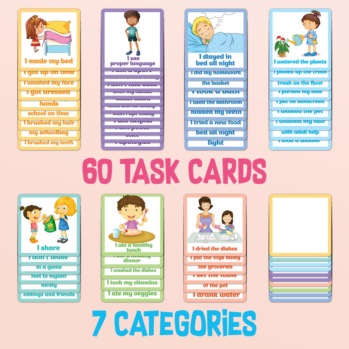 Kids Responsibility Chart Board with Magnets, 63 Chores, Potty Train Tasks, Multiple Children (Pocket)