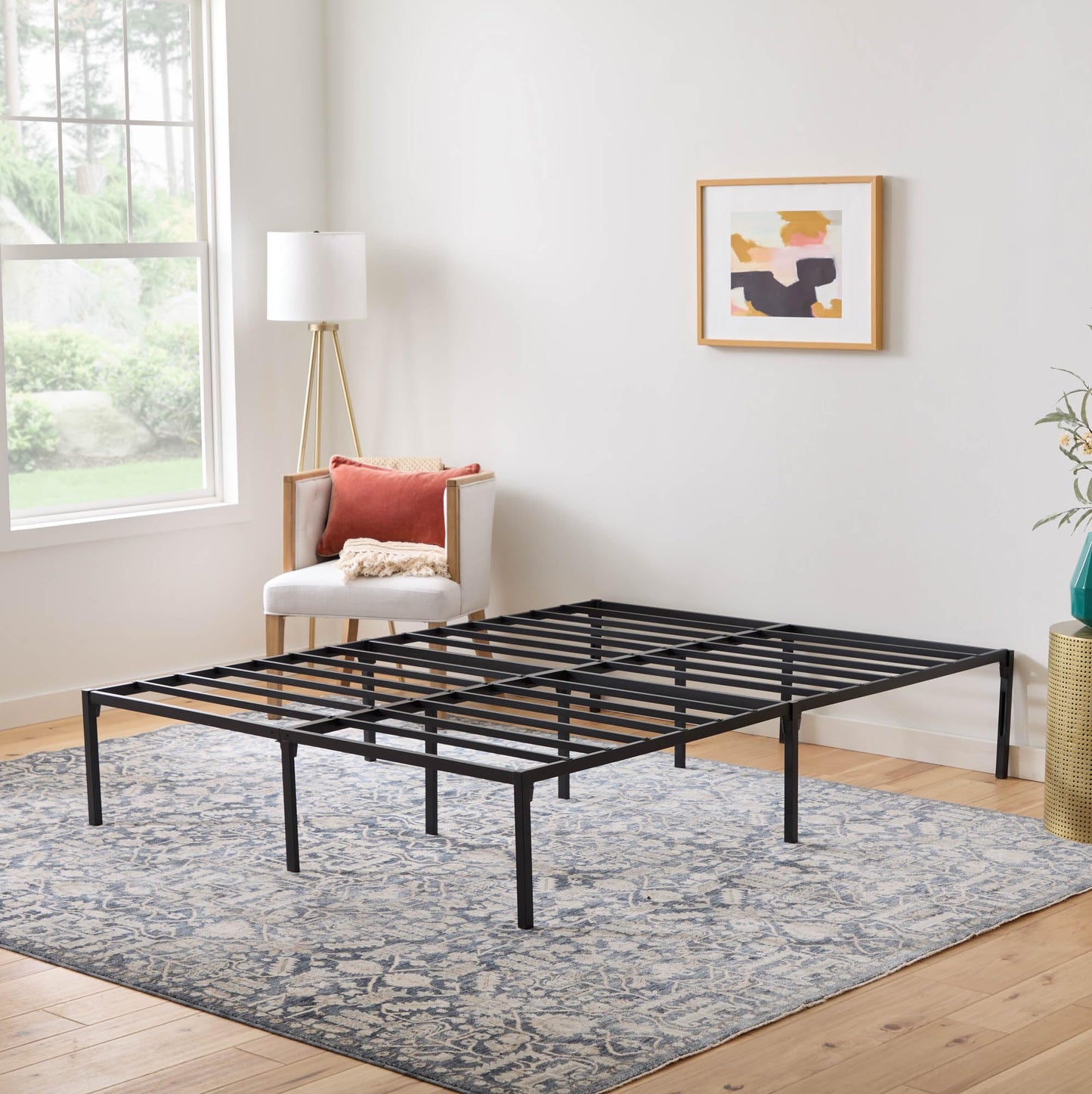Linenspa Heavy Duty Metal Platform Bed Frame - No Box Spring Needed - Underbed Storage - Simple Toolless Assembly - 14” High - Sturdy - Steel Slats - Sleek Modern Design - Queen Size