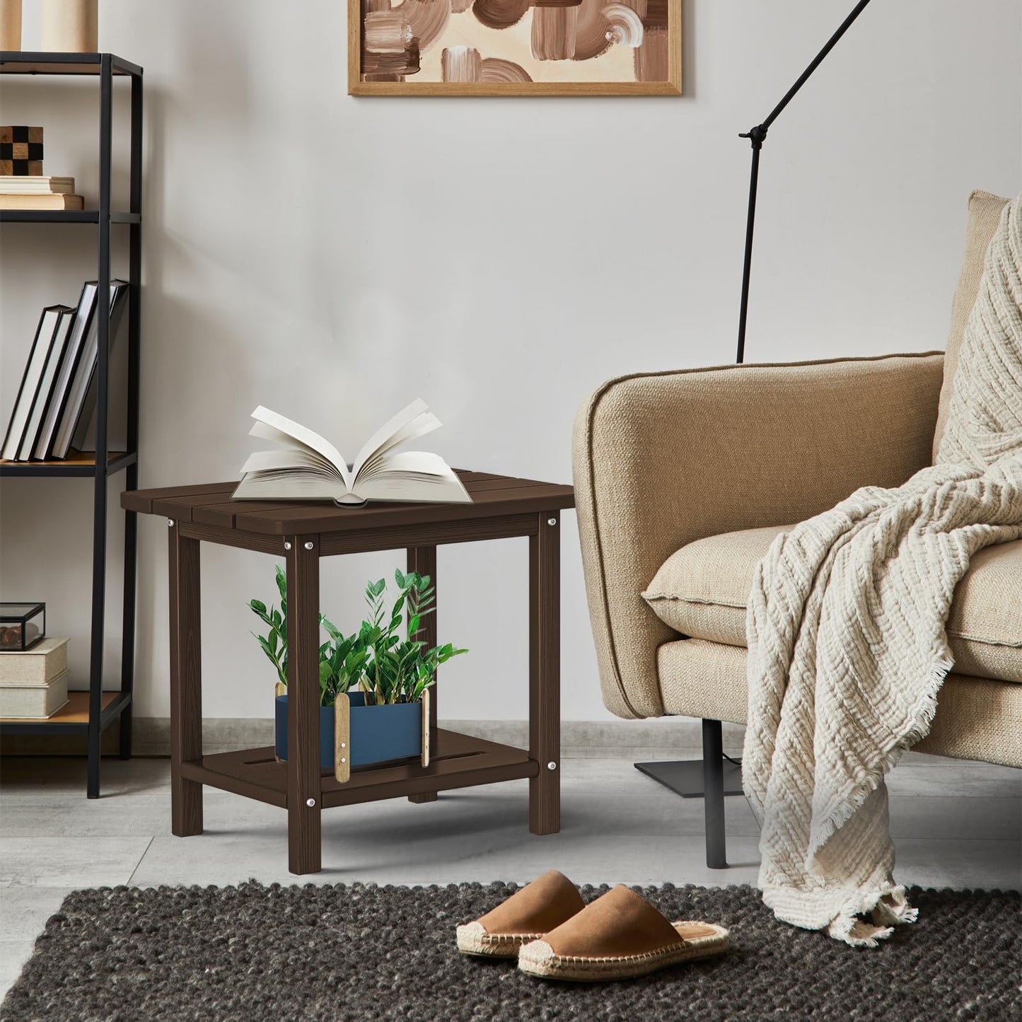 nevilywood 2-Tier End Table, Outdoor Adirondack Side Tables, Whether resisted HDPE, Wood Texture - Poolside, Patio,Lawn & Coffee