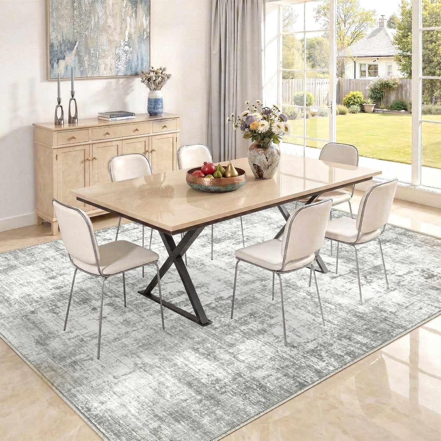 Syrlfar 8x10 Area Rugs Washable Living Room Rug-No Slip Soft Carpets Modern Abstract Indoor Floor Stain Resistant Large Carpet for Bedroom Dining Room Farmhouse Nursery Home Office Grey