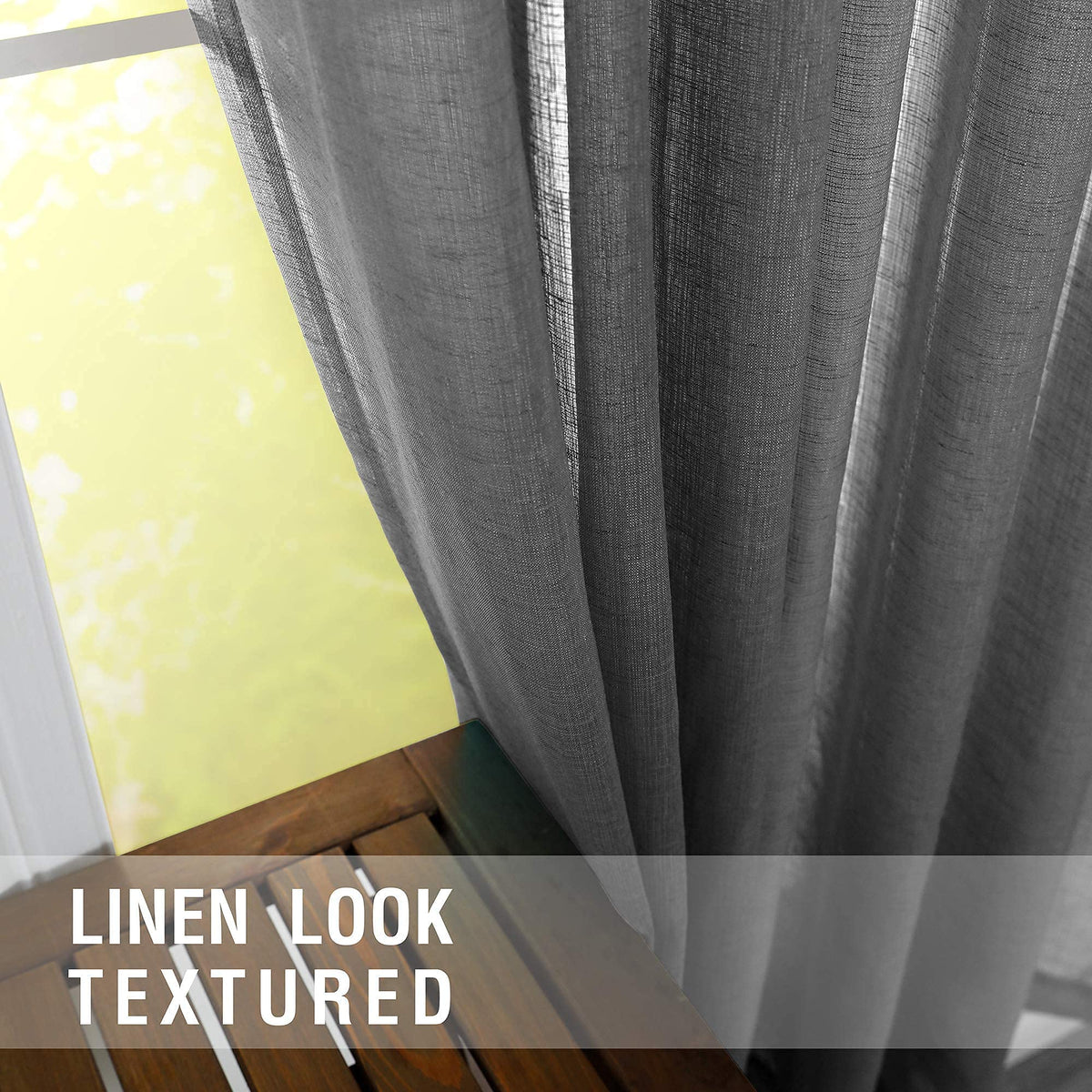 KOUFALL Dark Grey Curtains for Bedroom Living Room,Sheer Linen Look Gray Charcoal Curtains,96 Inches Long 2 Panel Set