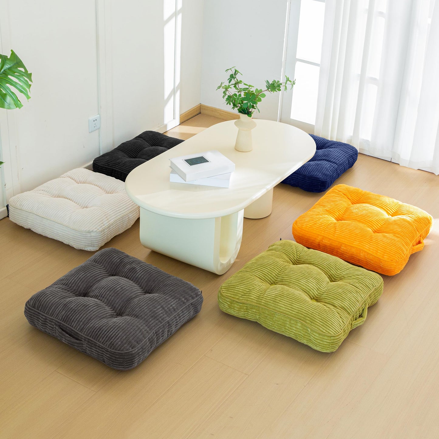 HIGOGOGO Floor Pillow Cushion for Adults, Meditation Cushion Pillow, Large Square Floor Sitting, Tufted Corduroy Cover, for Tatami Living Room or Yoga, 22x22 Inch, Black
