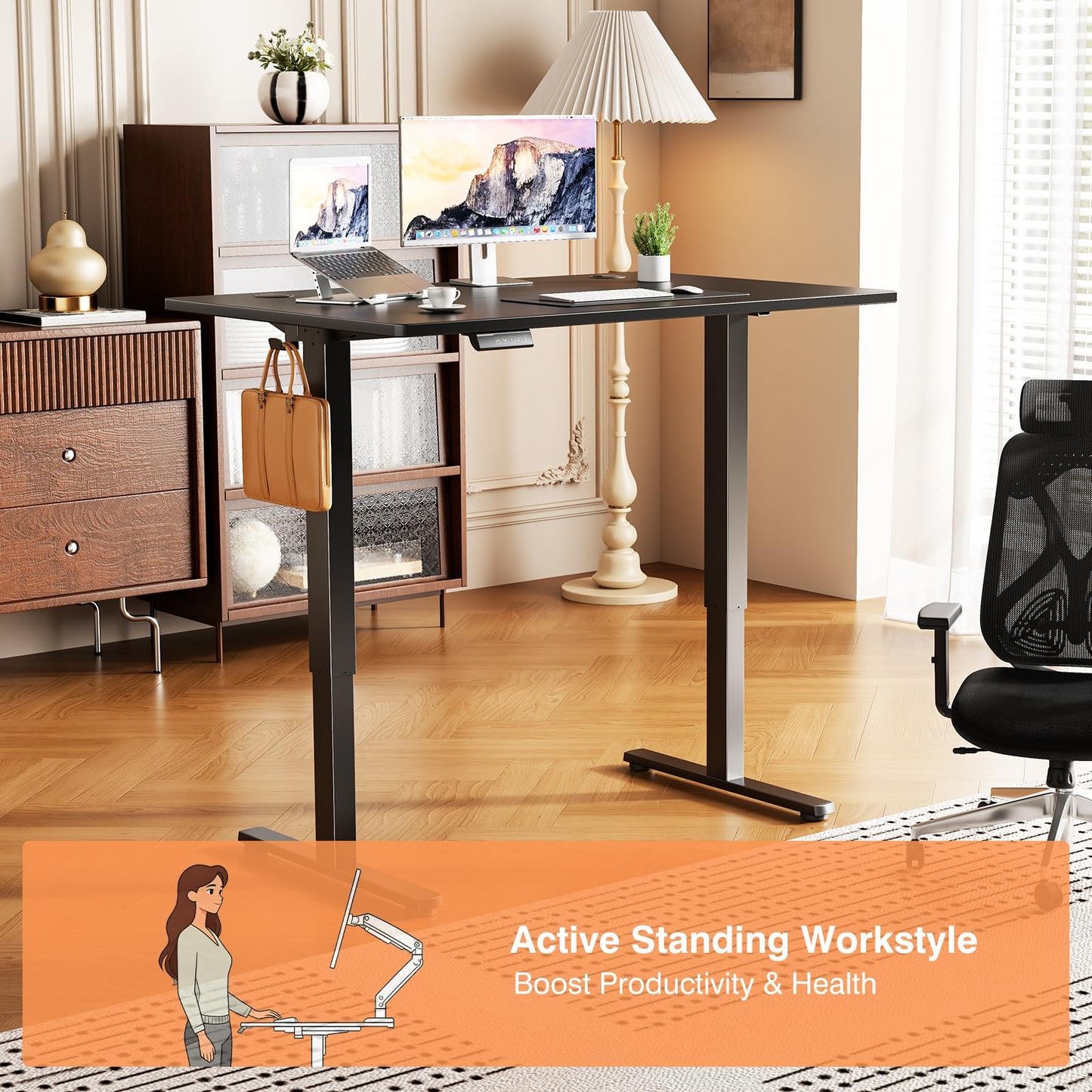 Sweetcrispy Electric Standing Desk Adjustable Height, 40x24 Inch Sit Stand Up Home Office Desks Computer Workstation PC Work Table with 3 Memory Preset Splice Wood Board Metal Frame, Black