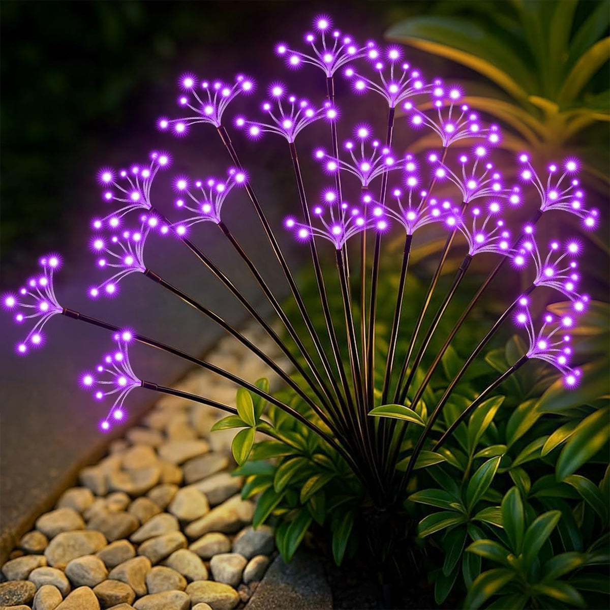 Solar Garden Lights 2 Pack Waterproof Solar Swaying Starburst Light Outdoor Lights for Yard Patio Walkway Pathway Party Wedding Christmas Decoration, Purple