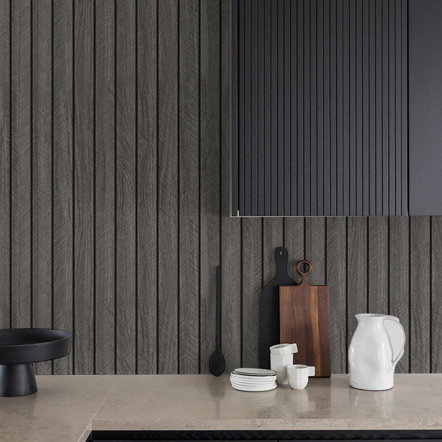 MANONIRIA Peel and Stick Slat Wall Panels 23.62" x 110.24" Self-Adhesive PVC Wood Grain Wallpaper Panel 3D Thick Faux Soundproof Backsplash Accent Wall Tile for Walls Furniture