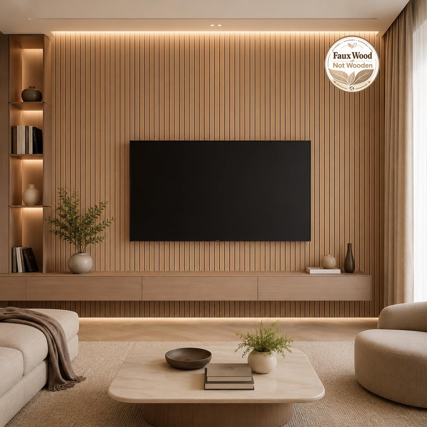 Hrboat Peel and Stick PVC Slat Wall Panel, 3D Faux Oak, 236 x 15.75 in