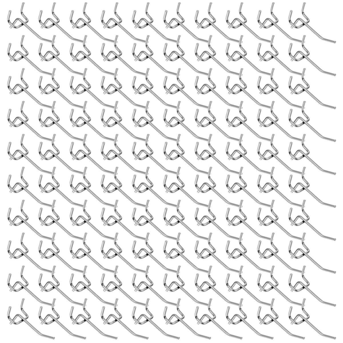 Meyeyaia 100 Pcs Pegboard Hooks 2 Inch Peg Board Shelving Hooks Peg Board Organizer Accessories Pegboard Wall Display Hanging Holders for 1/8 and 1/4 Garage Storage Organizer Tools (Silver)