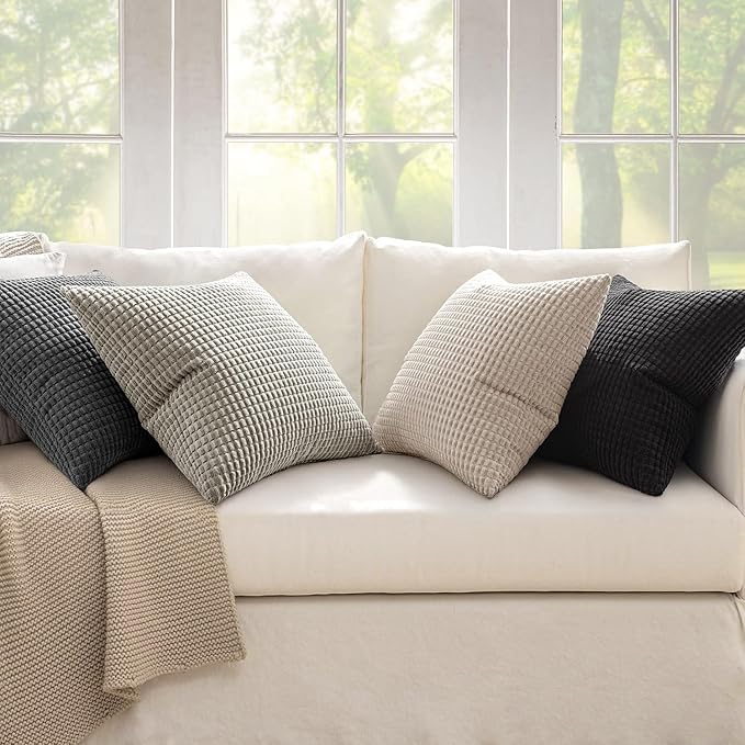 MIULEE Neutral Cream/Grey Decorative Pillow Covers 18x18 Inch Set of 4 Boho