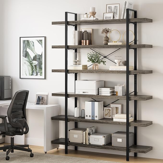 OtterOasis Bookshelf Set, Heavy Duty 6-Tier Industrial Bookcase, 120lbs Shelf