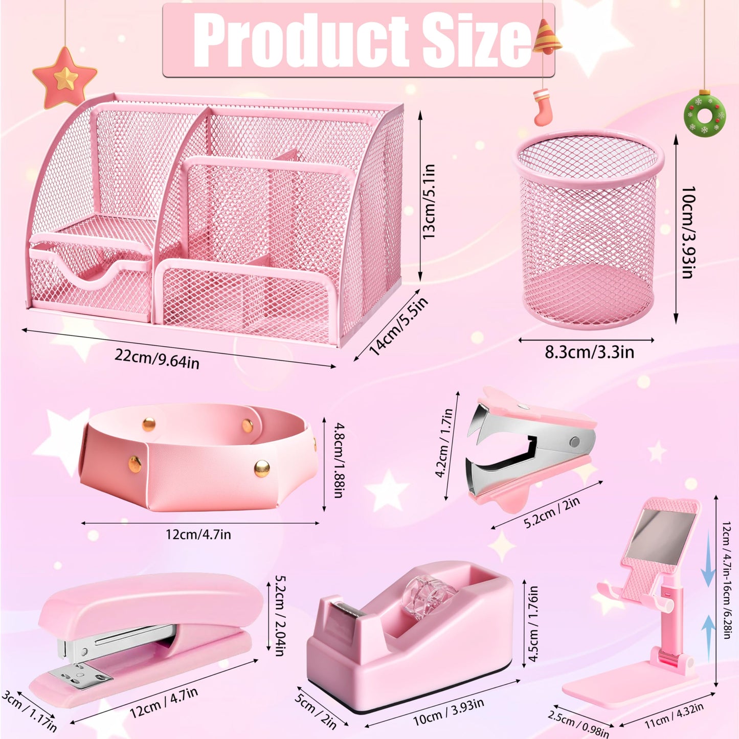 Pink Desk Accessories, 24Pcs Pink Office Supplies and Desk Organizers, with Tape Dispenser, Stapler, Staple Remover, Ect, Gift Box Packaging