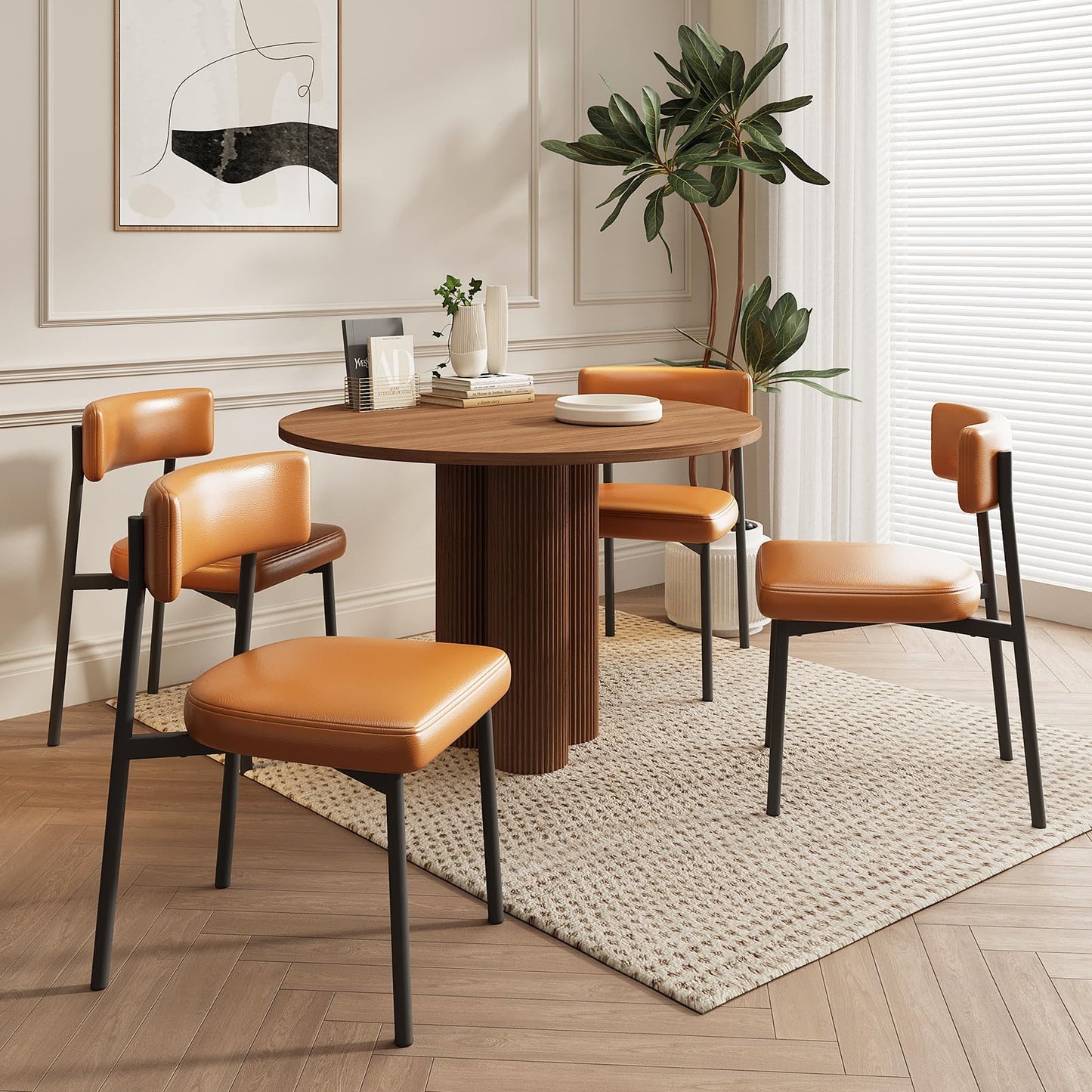 LUCKIIA Dining Chairs Set of 2 Leather Upholstered Modern Mid Century Kitchen Dining Room Chairs with Metal Legs (Brown)