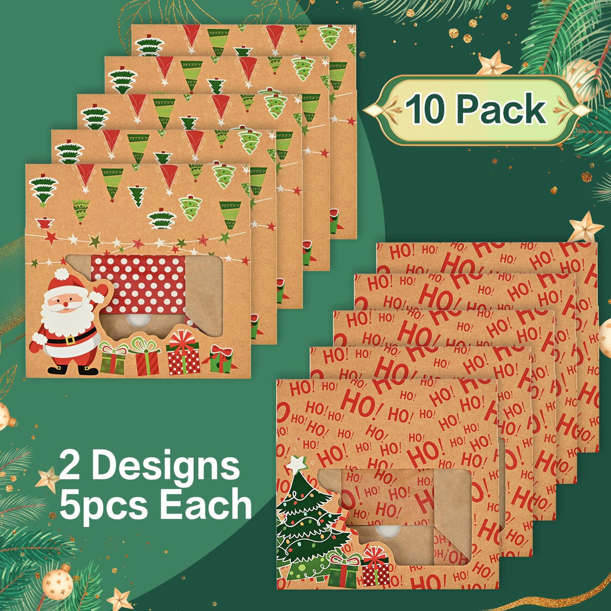 LORRIC Christmas Cookie Boxes, Large Holiday Treat Tins with Lids, Bakery Gift Boxes, Candy & Cookie Containers, Bulk 10 Pack Kraft