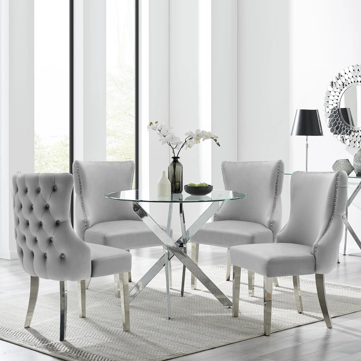 UDAX Velvet Dining Chairs Set of 4, Upholstered Tufted Backrest Sillas de Comedor, Luxurious Dining Chairs with Stainless Steel Legs, Modern Seating for Kitchen, Bedroom & Living Room