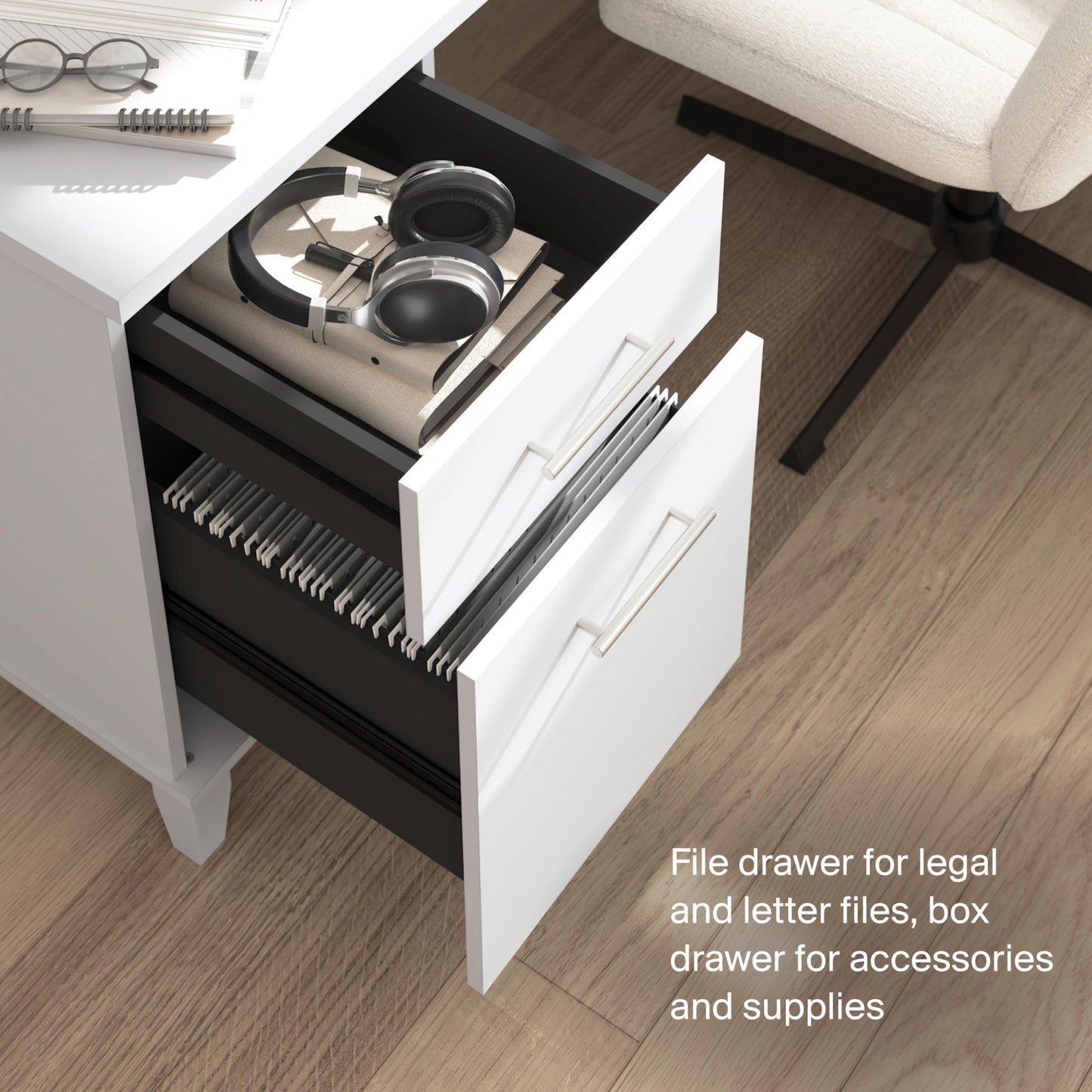 Bush Home 72-Inch Office Desk with Drawers and Hutch, Computer Desk with File and Box Drawers, Shelves and Storage Cabinet, Home Office Workstation, Somerset Collection, White