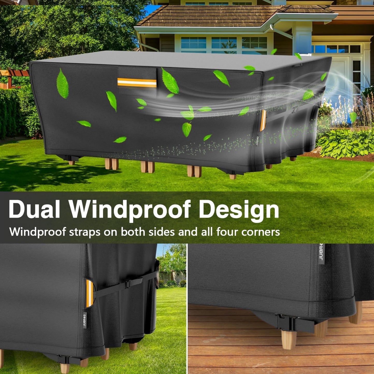 EVRBUL Rectangle Patio Table Cover, Waterproof Patio Furniture Covers, Heavy Duty 420D Patio Dining Set Cover 74"L x 47"W x 28"H, Outdoor 4-6 Chair Patio Table Cover with Air Vent Windproof Buckles