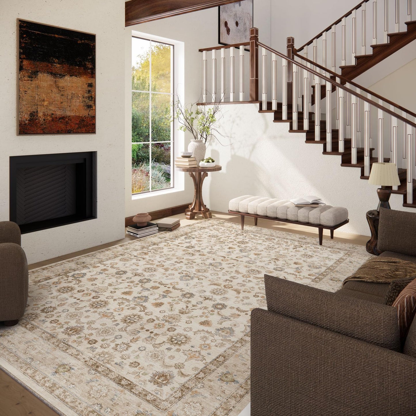 Washable Area Rugs for Living Room: 8x10 Bedroom Rug Boho Vintage Area Rug Stain Resistant Non Slip Low Pile Lightweight Soft Carpets for Dining Room Kitchen Nursery Kids Room Playroom Home Office