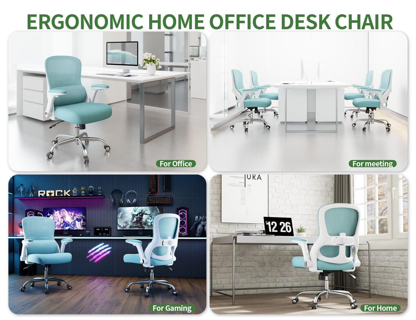 Veratric Office Chair - Ergonomic Desk Chair with Adjustable Lumbar Support, Mesh Computer Chair, Executive Office Chairs for Adults, Wide Seat Office Chair Back Support for Tall Men (Blue)