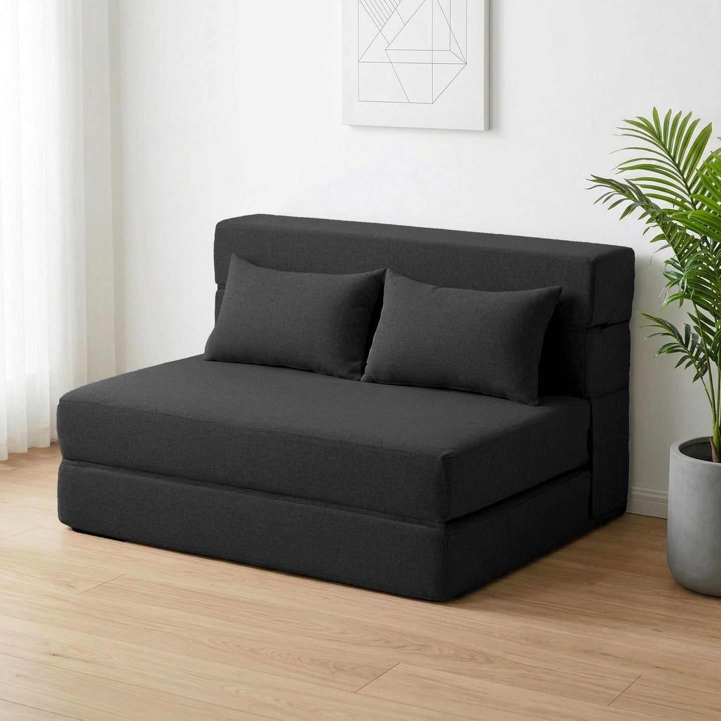 SUYOLS Folding Sofa Bed with Pillows- Convertible Chair Floor Couch & Sleeping Mattress, Foldable Memory Foam Sleeper for Living Room/Dorm/Guest Room/Home Office/Apartment/Loft, Twin, Dark Gray
