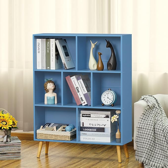 YAHARBO 7 Cube Bookshelf, Wooden Modern Bookcase