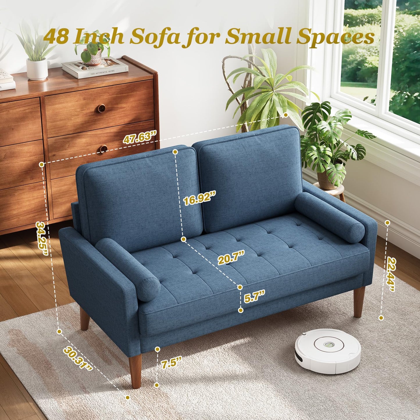 Vesgantti Loveseat Sofa 48" Small Couches for Small Spaces, Love Seat for Living Room, Bedroom, Easy Assembly Mid Century Modern Couch, Navy Blue