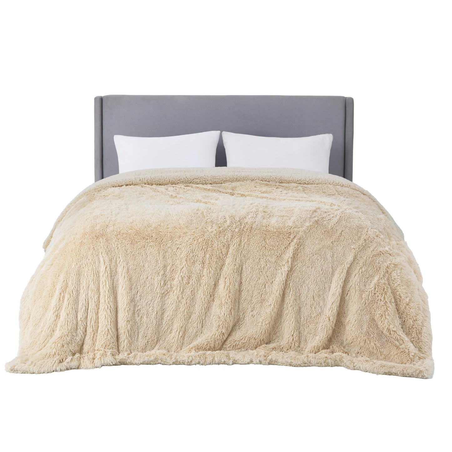 Bedsure GentleSoft Fluffy Beige Blankets Queen Size for Bed, Thick Sherpa Faux Fur Fleece Fuzzy Plush Winter Warm Heavy Soft Queen Blankets, Bedroom Decor Beige Gifts Cozy Gifts for Women Men, 90x90