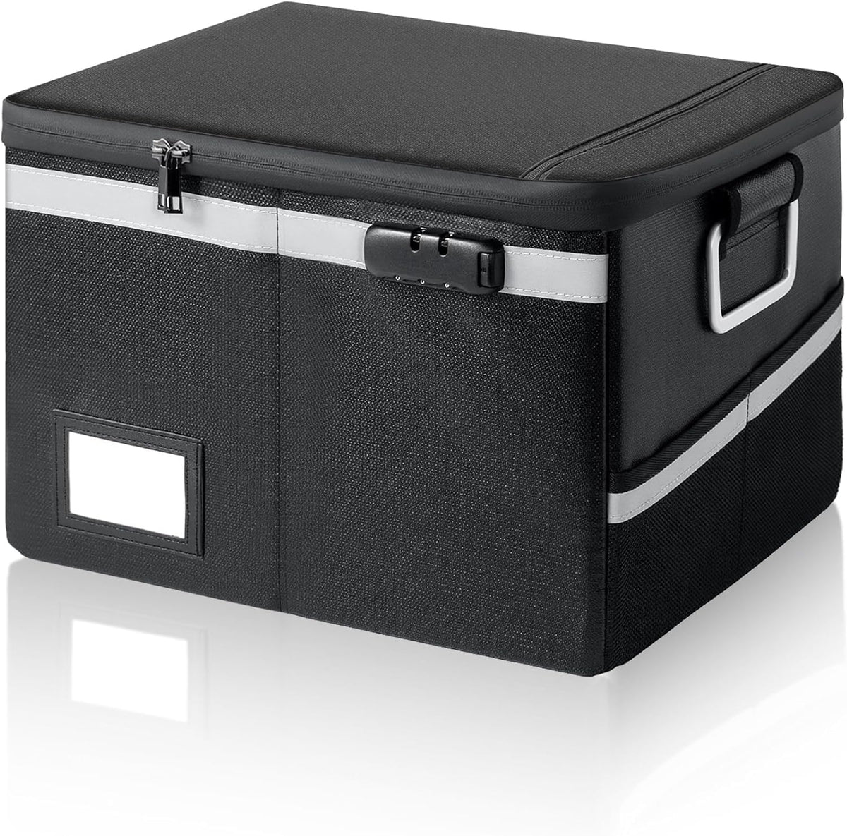 Ekunivers Fireproof Waterproof Document Box with Lock Collapsible Portable File Organizer Hard Shell Storage for Hanging Letter Legal Folders Home Office Safe Black 15.7x11.2x10.2in