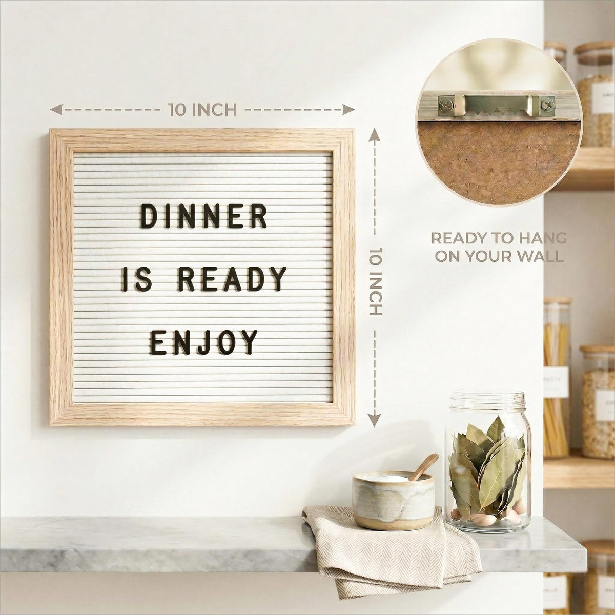 C CRYSTAL LEMON White Felt Letter Board 10x10 Inch with 336 Letters, Numbers & Symbols, Wood Frame Message Board with Easel Stand & Wall Hanger for Home, Office, Classroom & Announcements