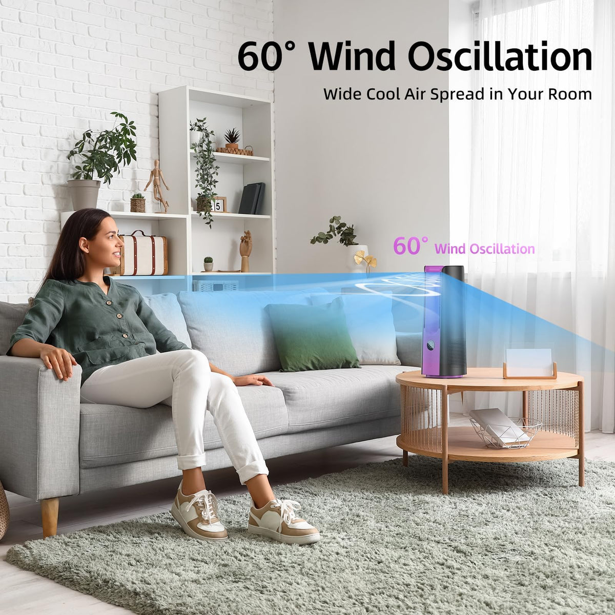 KONSIDEN Desk Fan, 13 Inch Portable Bladeless Fan, Small Quiet Table Fan with 60°Oscillating, 9 Speeds & 9H Timer, LED Display, Button Control, Easy to Clean, Personal Desktop Fan for Bedroom, Office