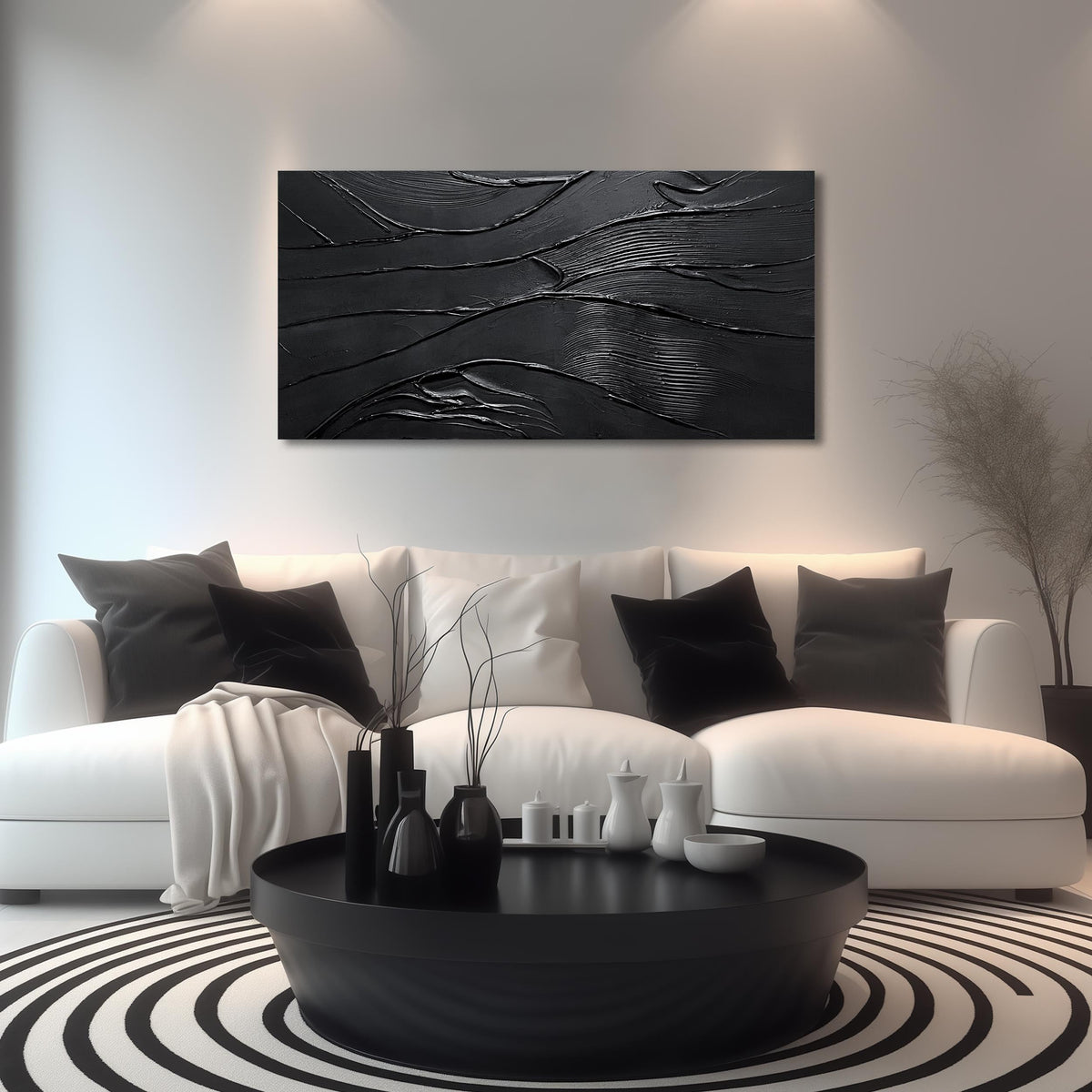 CGXART Abstract Painting Wall Art For Living Room Black Painting Wall Decor For Bedroom Modern Wall Art For Bathroom Size 20 x 40 Inch