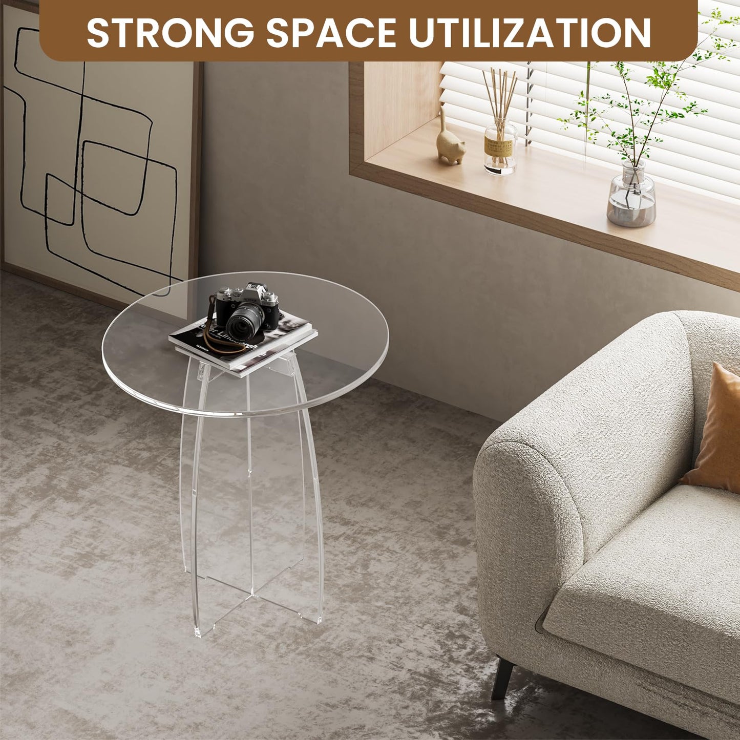 Dethan Clear Acrylic End Table, Modern Lucite Side Table, Minimalist Nightstand & Accent Table for Living Room, Bedroom & Sofa Side, Spacious Design, 20 x 20 x 21.1 in