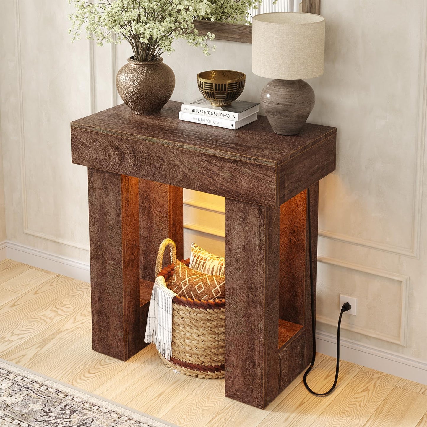 Unikito 32" Entryway Table with Socket and Sensor Light, Narrow Console Table with Storage Behind Couch, Farmhouse Entryway Table for Hallway, Behind the Couch, Living Room, Foyer