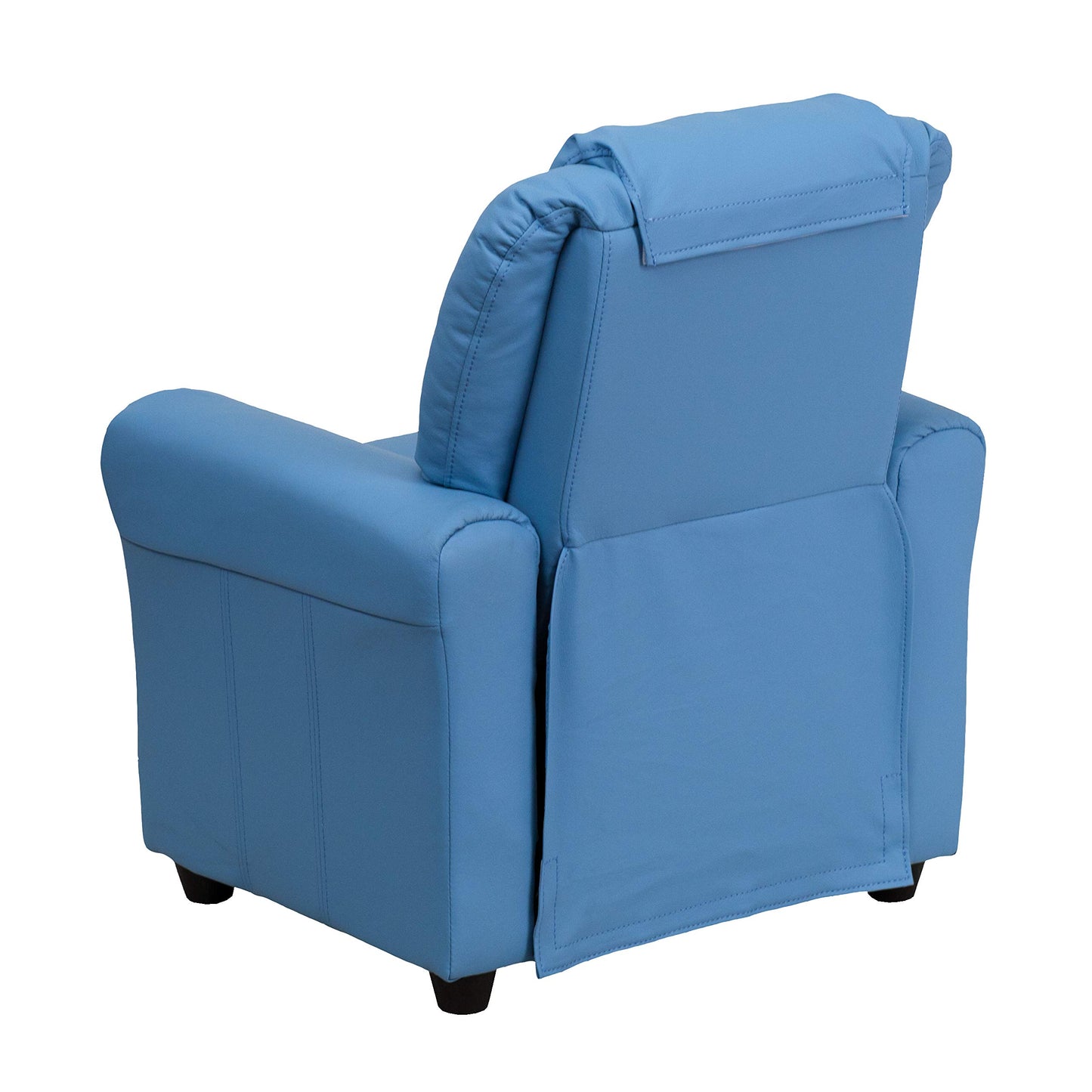 Flash Furniture Vana Vinyl Kids Recliner with Cup Holder, Headrest, and Safety Recline, Contemporary Reclining Chair for Kids, Supports up to 90 lbs., Light Blue