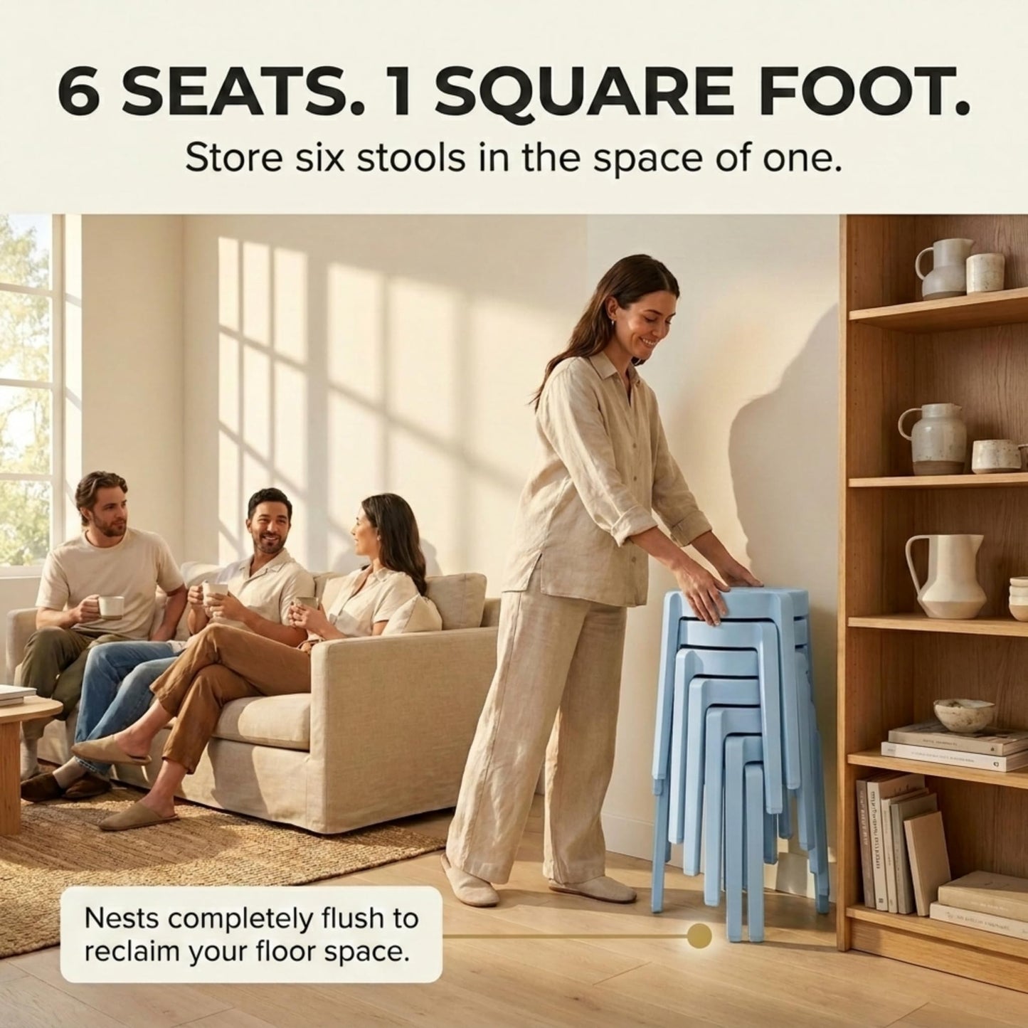 Stackable Classroom Stools Set of 6-18 Inch Flexible Seating for Classroom, School & Home Office - Heavy Duty Plastic Stackable Stools, 500 lbs Capacity