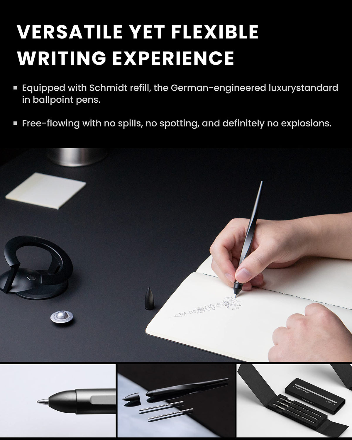 novium Hoverpen Interstellar - Space Black, Ballpoint Pen, Unique Conversational Starter, Premium Futuristic Design, Precision Flow Ink, German-engineered Ballpoint Cartridges