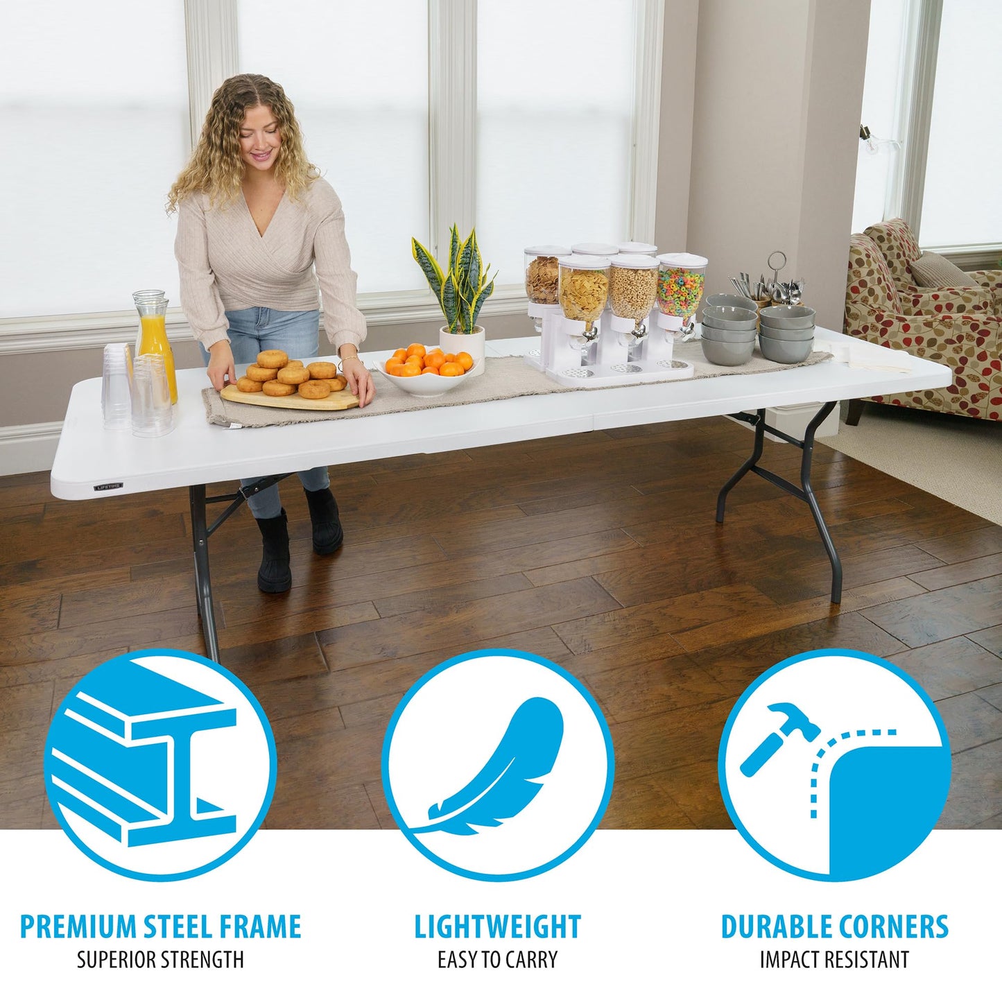 LIFETIME 8-Foot Fold in Half Table, Light Commercial, White Granite