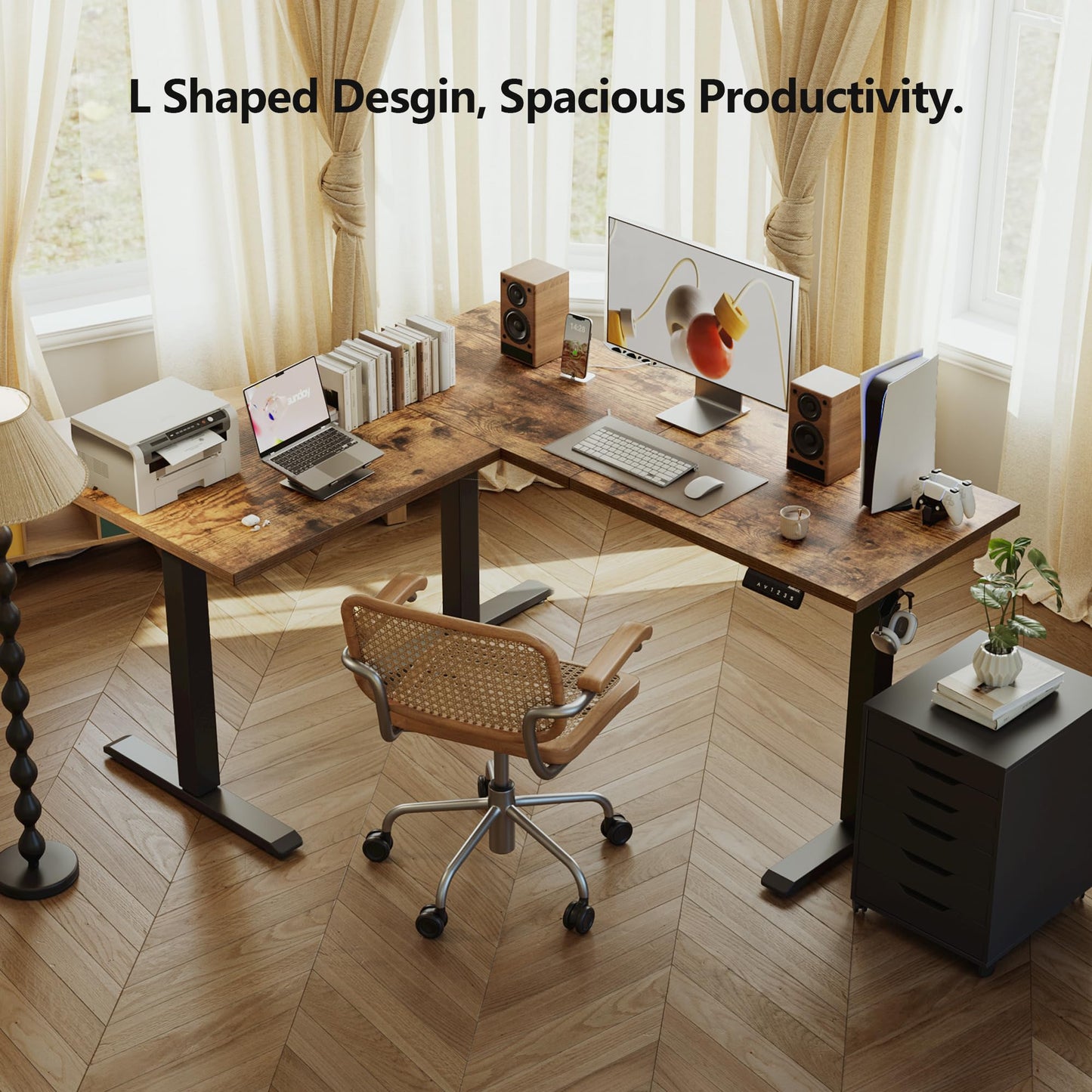 Agilestic 59 Inch L Shaped Standing Desk Adjustable Height, Electric Corner Standing Desk, Sit Stand Computer Table with Splice Board, Rustic Brown
