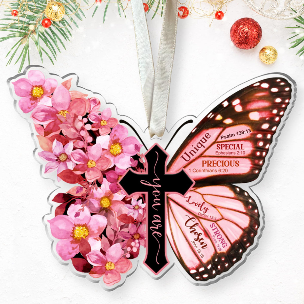 KATLADIZ Christian Christmas Ornaments, Religious Christmas Ornaments - Christian Gifts for Women, Butterfly Godly Inspirational Gifts - Catholic Jesus Bible Spiritual Ornament 2025 - Acrylic Ornament