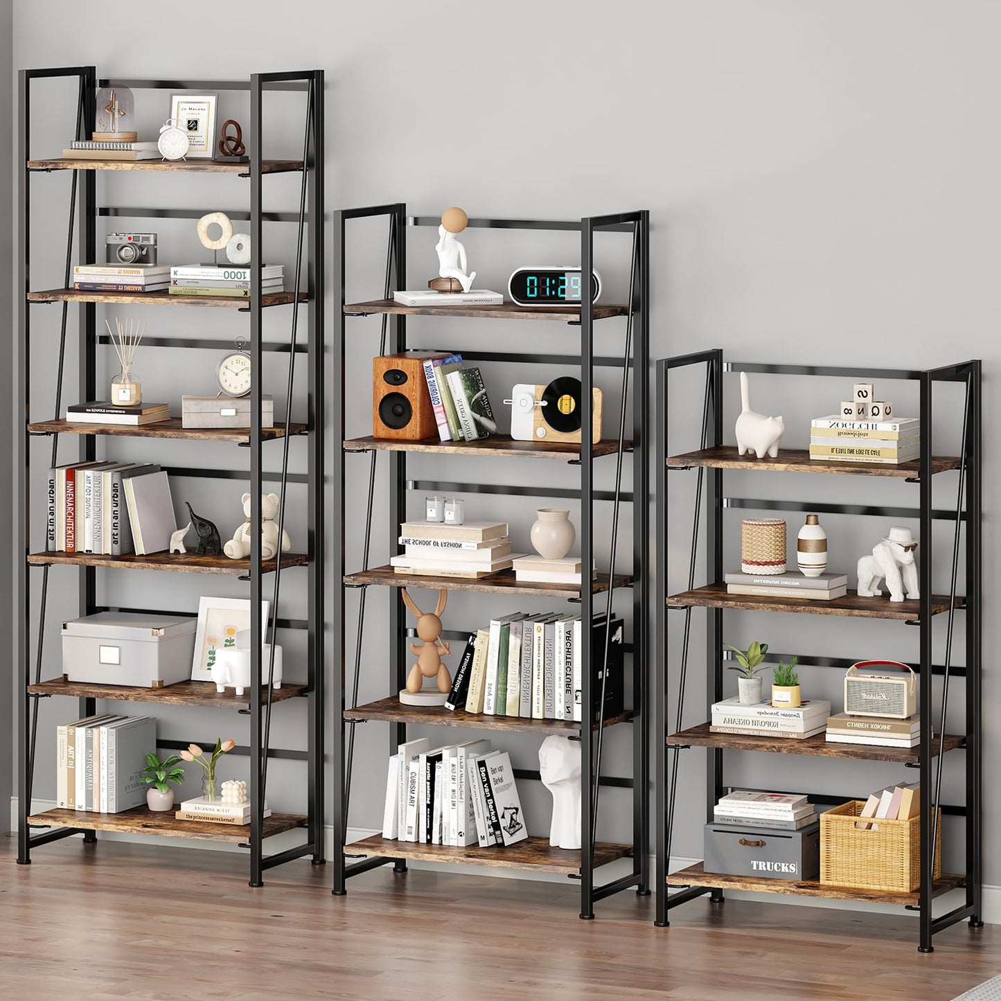 BHG Vintage Multifunctional Folding Bookshelf, No-Assembly Plant Stand Storage Rack Shelves for Home Office