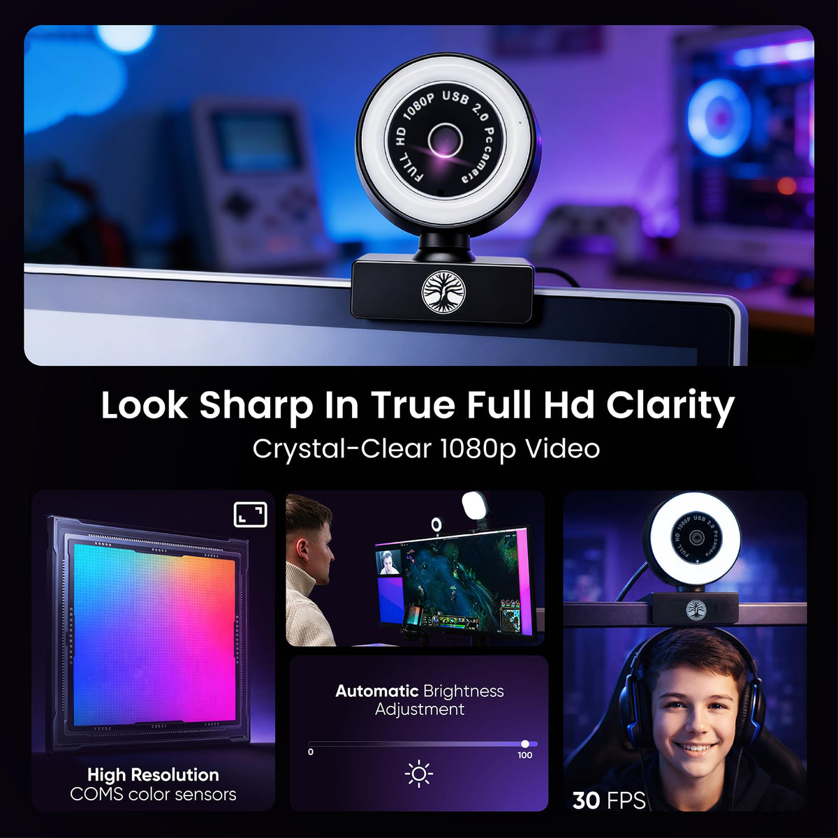 Webcam Streaming Kit with USB RGB Microphone & LED Light – 1080P 30FPS Streaming Camera Bundle for Twitch, YouTube, Podcasting, WFH – PC & Mac Compatible